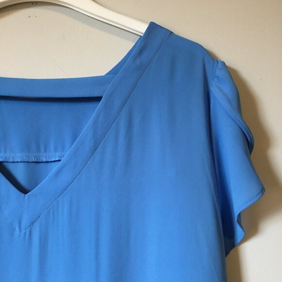 LOFT Perwinkle Blue Cut Out Flutter Sleeve Top - Picture 6 of 14